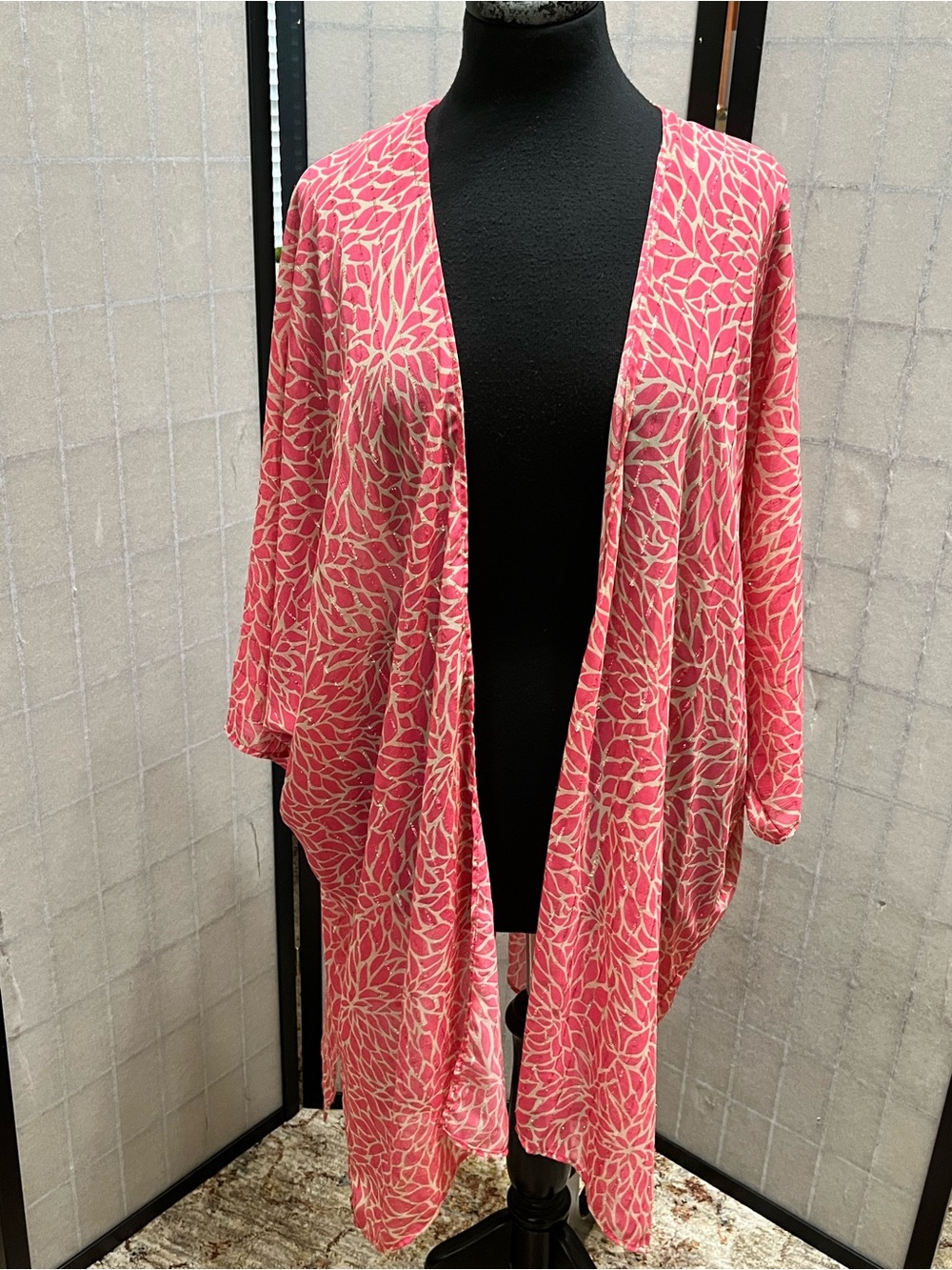 ANNE KLEIN Women’s Pink Floral Swim Cover-Up Kimono SIZE S/M